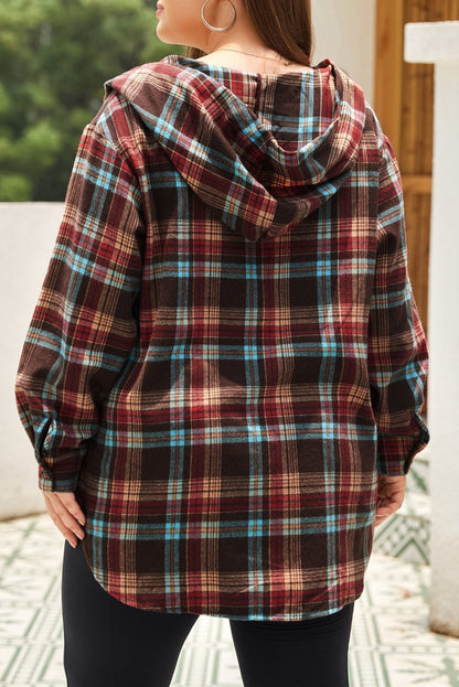 Plus Size Plaid Half Buttoned Hoodie