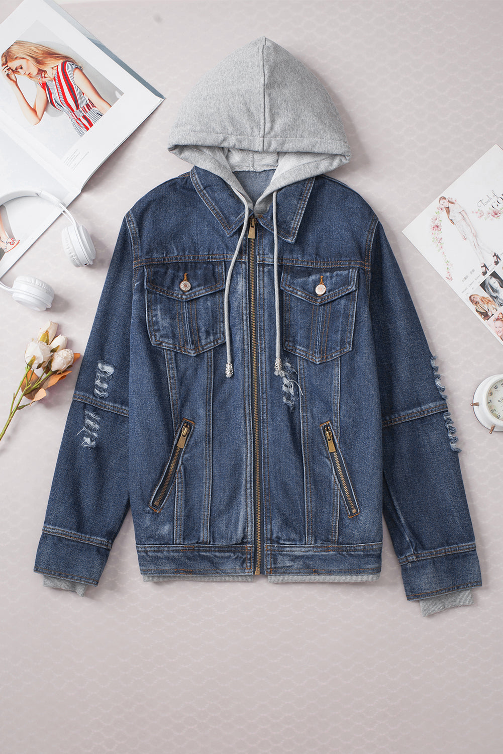 Denim Zip-Up Hooded Jacket