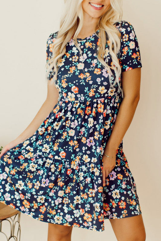 Floral Short Sleeve Tiered Dress