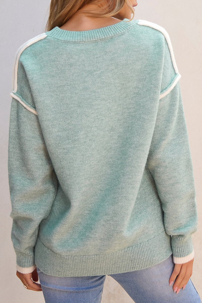 Contrast Trim Crewneck Sweater