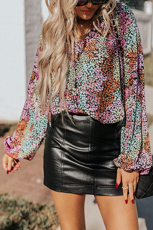 Floral V-Neck Puff Sleeve Blouse