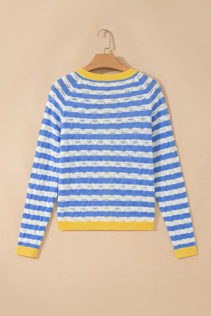 Stripe Colorblock Button Front Knit Cardigan