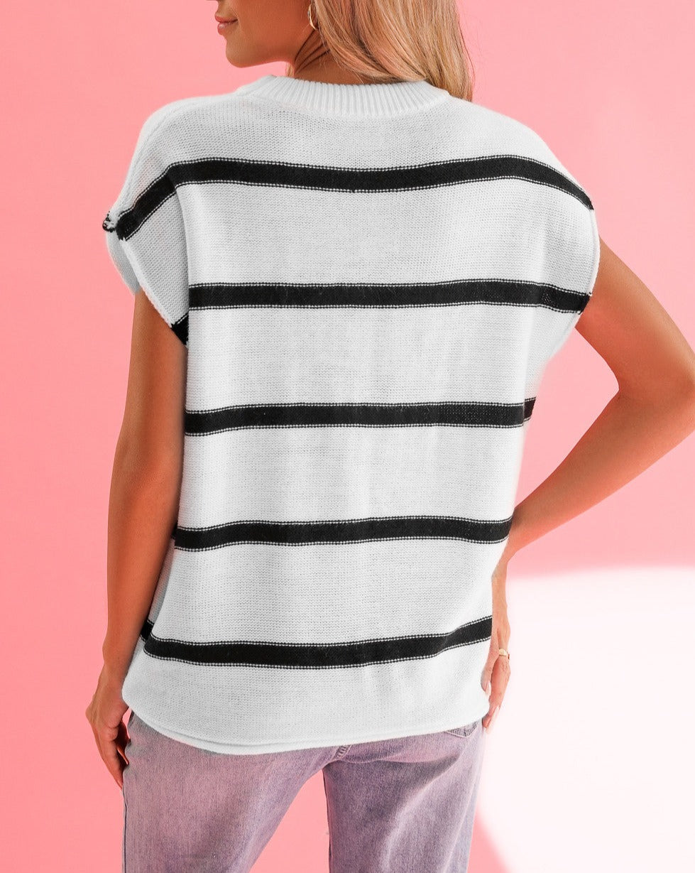 Stripe Cap Sleeve Sweater Tee