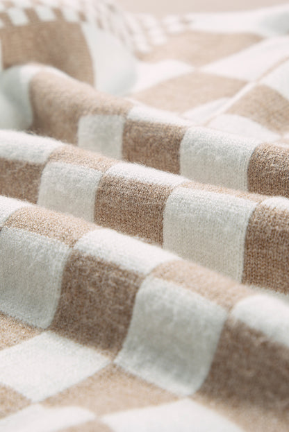 Checker Round Neck Drop Shoulder Sweater