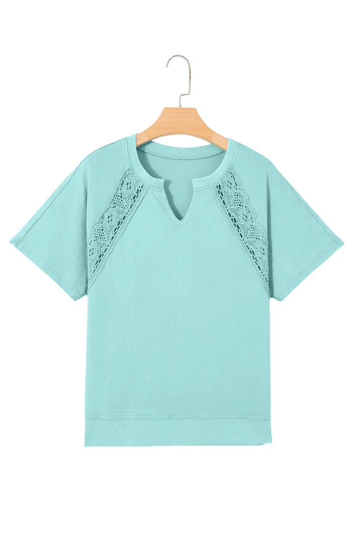 Mineral Wash Lace Patchwork Raglan Sleeve Tee