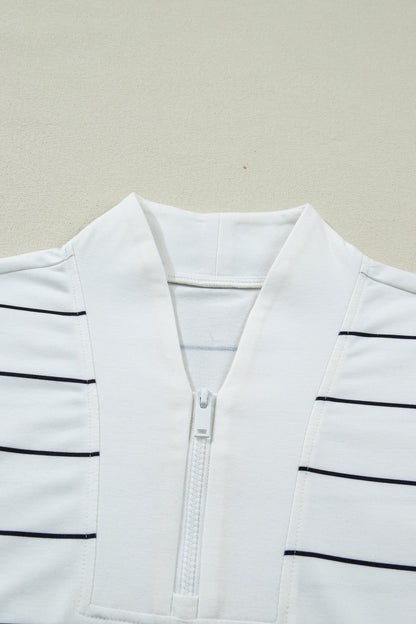 Stripe Colorblock Half Zip V-Neck Sleeveless Top