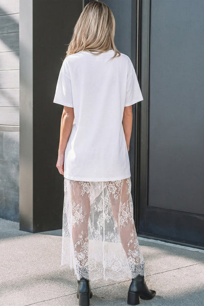 Solid Lace Patchwork Short Sleeve Maxi Dress