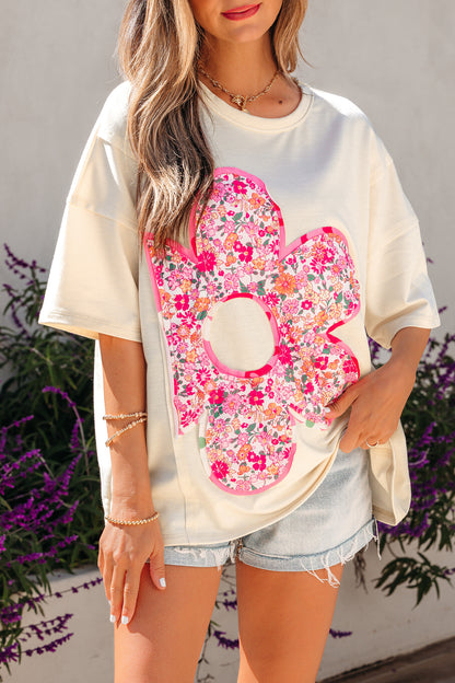 Floral Patchwork Raw Seam Oversize Tee