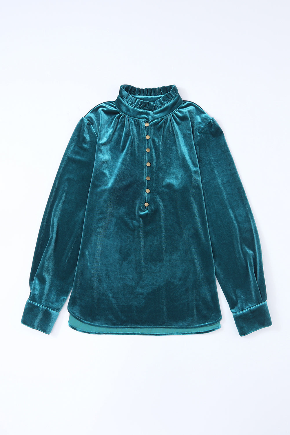 Velvet Frilled Neck Buttoned Top