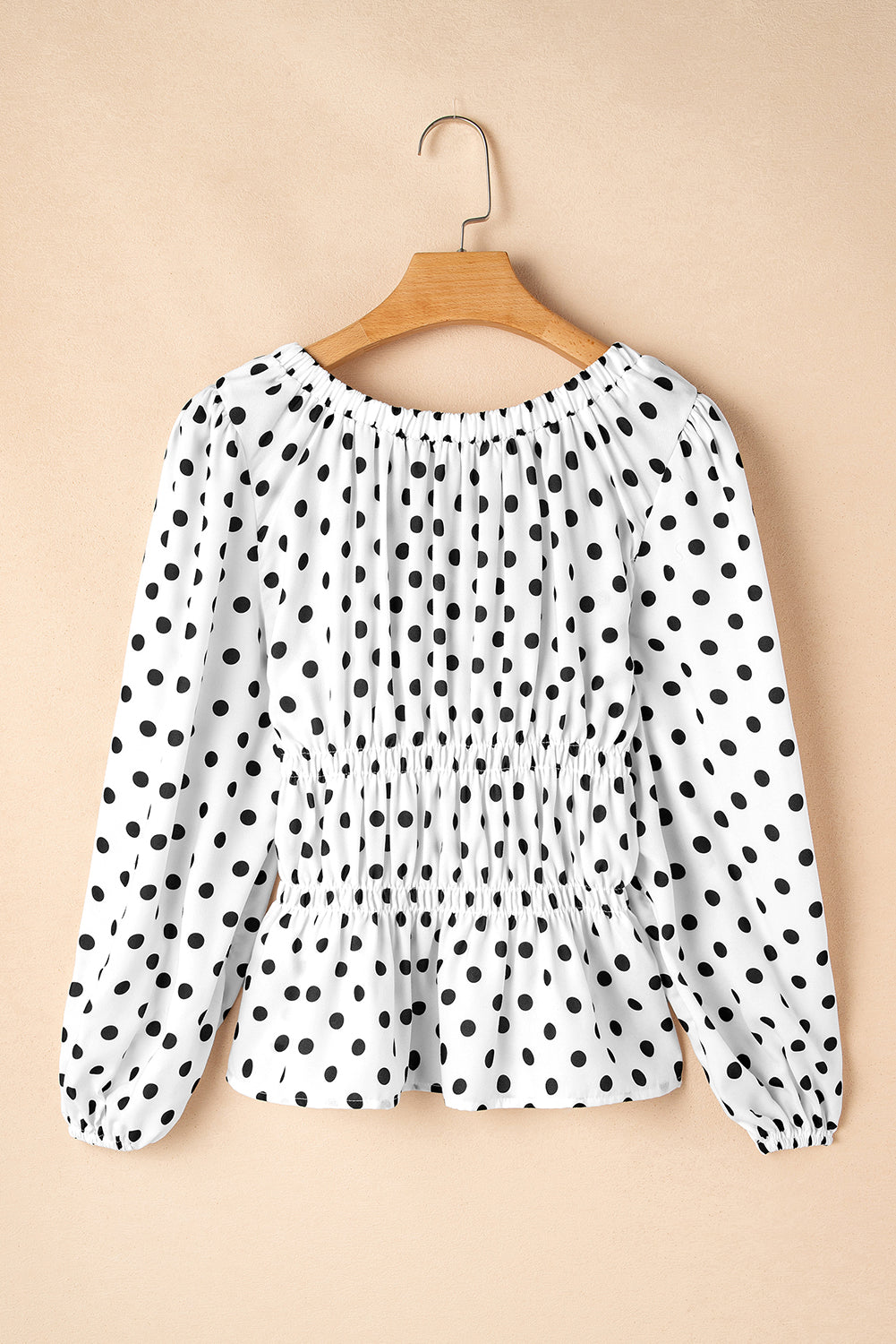 Polka Dot Bow Square Neck Puff Sleeve Top