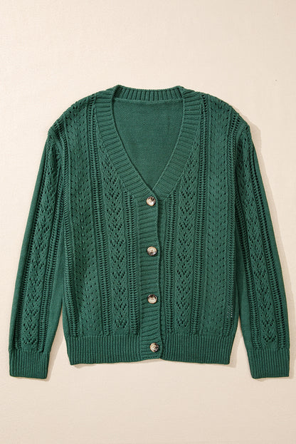 Hollowed Knit Buttoned Sweater Cardigan