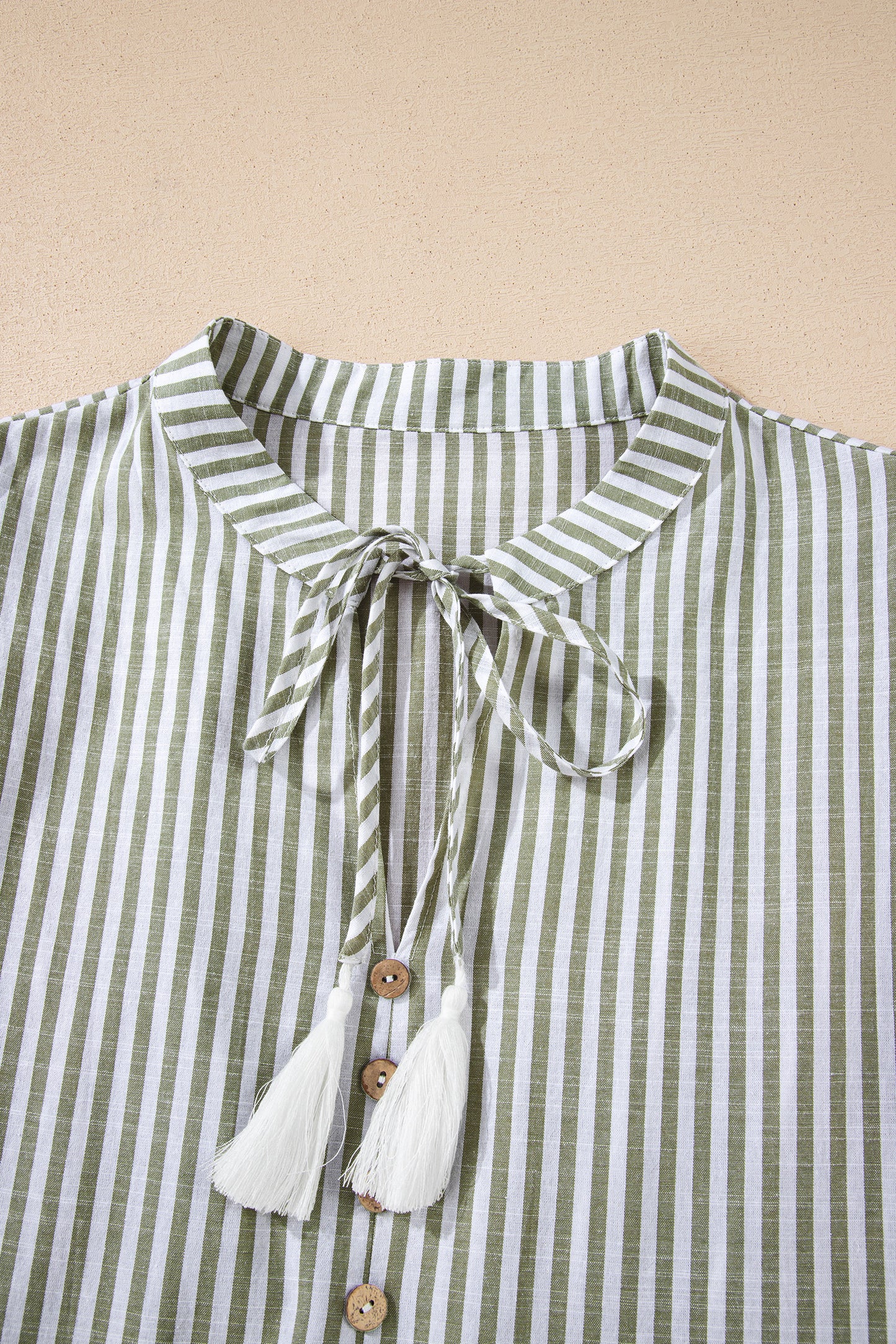 Stripe Tassel Tie-Neck Ruffle Tiered Dress