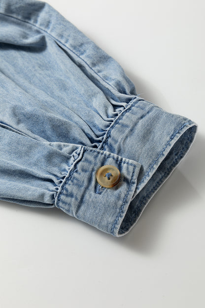 Western Denim Ruffle Peter Pan Collar Shirt