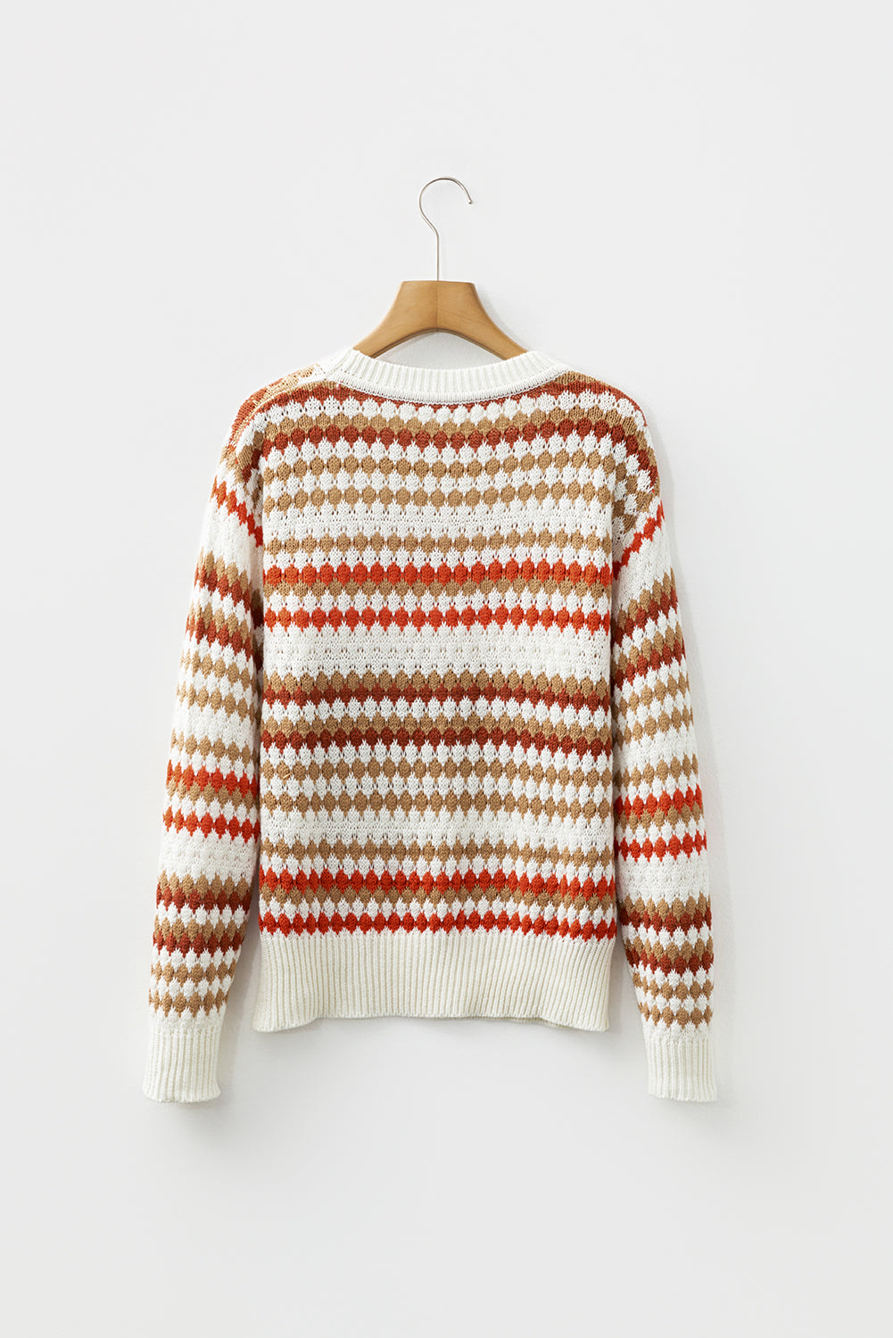 Stripe Eyelet Knit Drop Shoulder Sweater