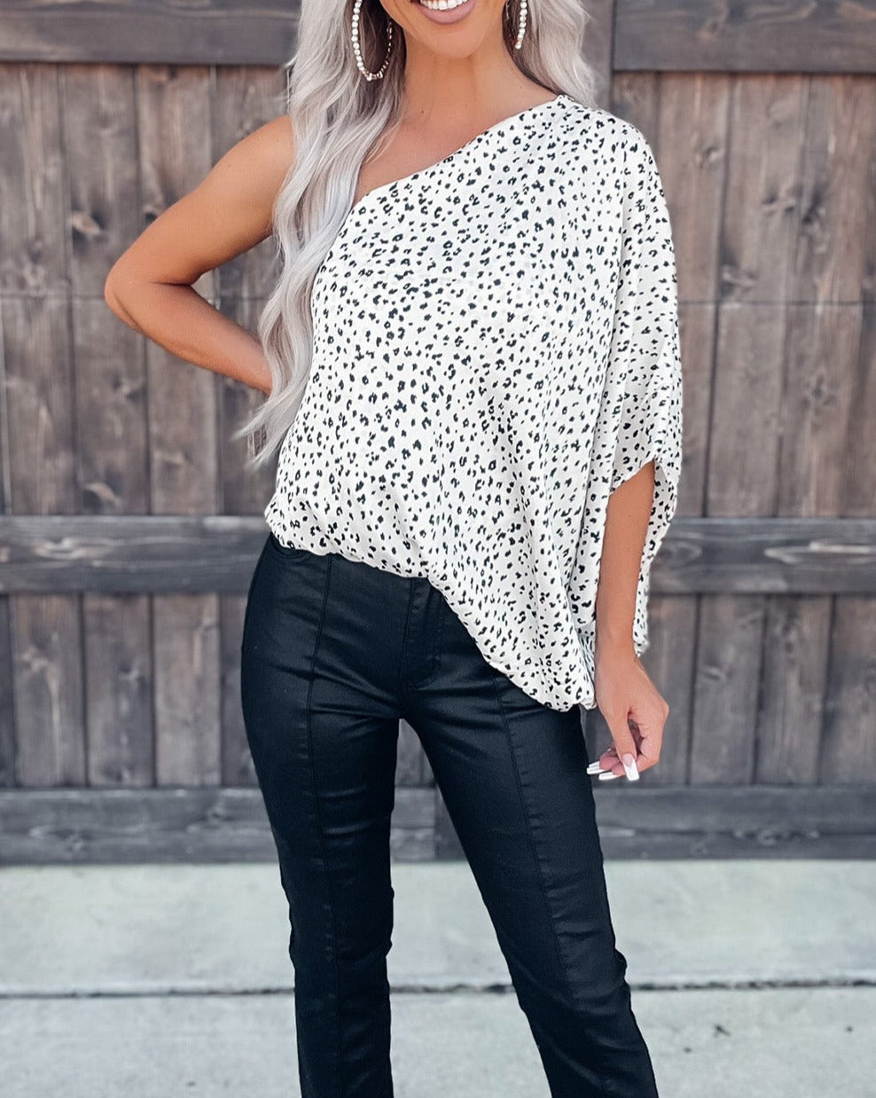 Leopard Asymmetric One Shoulder Blouse