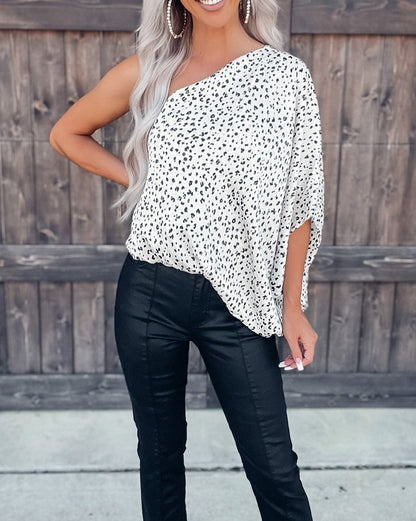 Leopard Asymmetric One Shoulder Blouse