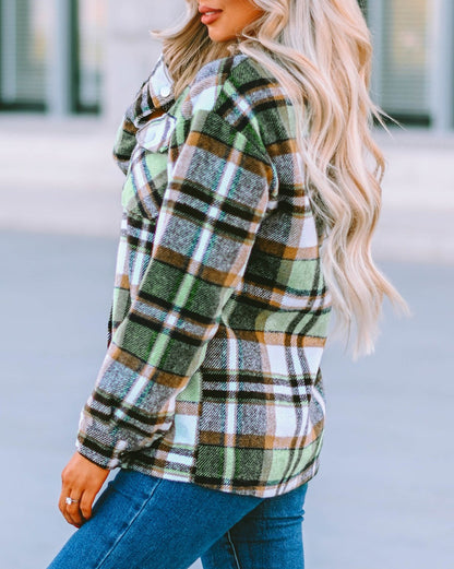 Plaid Button Front Pocketed Shacket