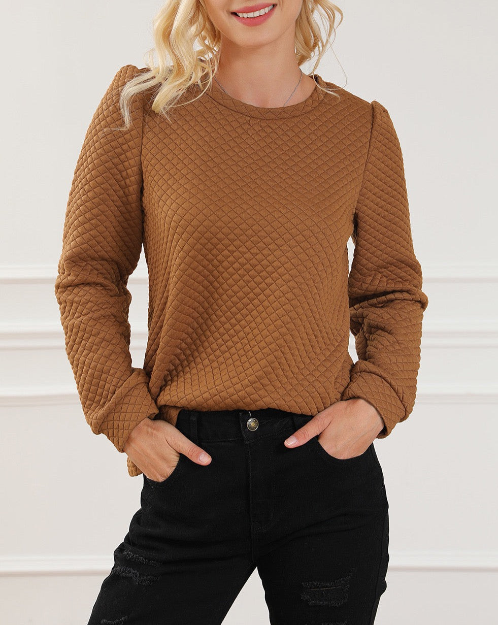 Quilted Puff Sleeve Pullover Sweatshirt