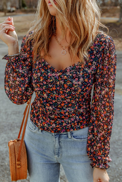 Floral Bubble Sleeve Blouse