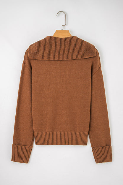 Solid Collared V-Neck Ribbed Edge Sweater