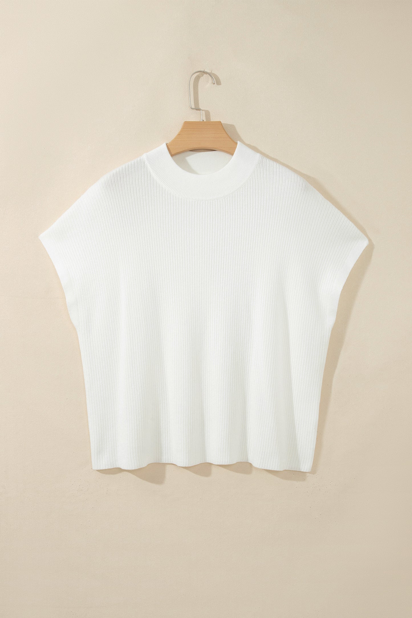 Solid Ribbed Knit Mock Neck Short Sleeve Top