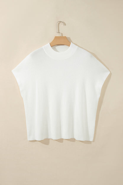Solid Ribbed Knit Mock Neck Short Sleeve Top