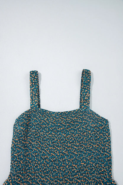 Floral Smocked High Waist Square Neck Jumpsuit