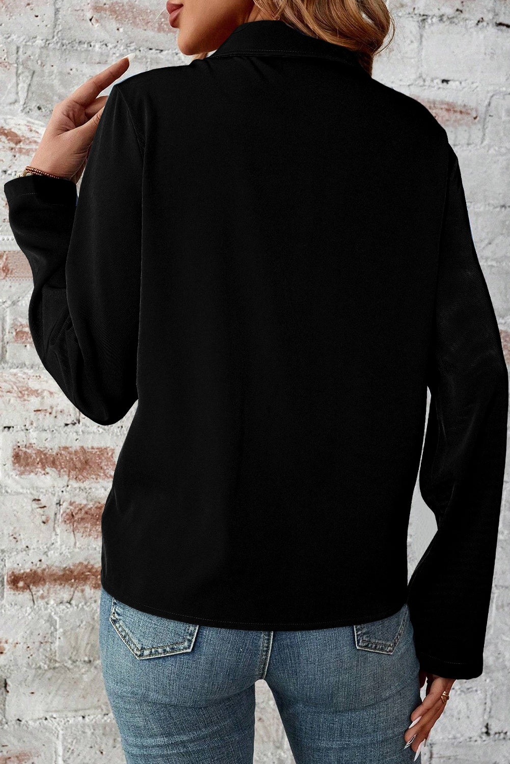 Collared Tab Sleeve Zip Up Jacket