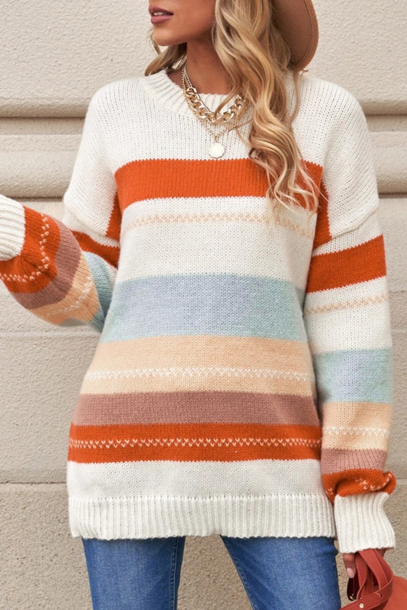 Colorblock Stripe Crew Neck Sweater