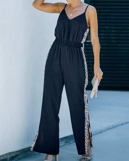 Leopard Patchwork Wide Leg Jumpsuit