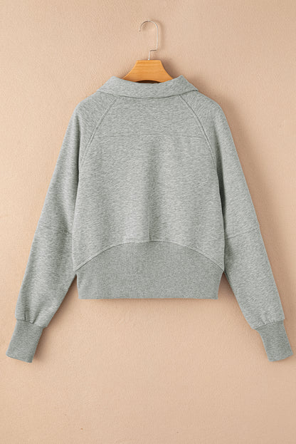 Solid Fleece-Lined Half-Zip Up Collar Sweatshirt
