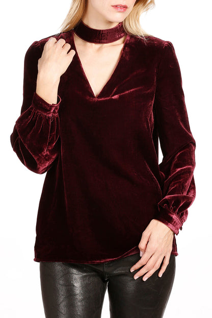 Velvet Cutout Bishop Sleeve Blouse