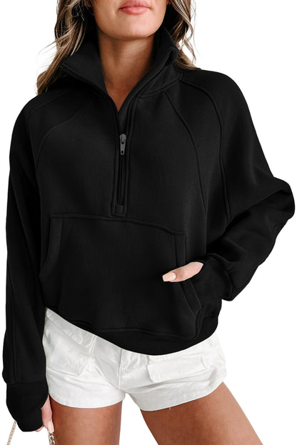 Half Zip Thumbhole Sleeve Sweatshirt