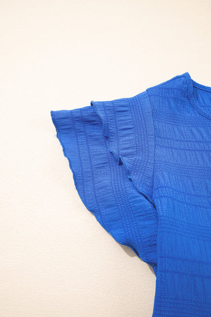 Solid Textured Ruffled Sleeve Round Neck Top