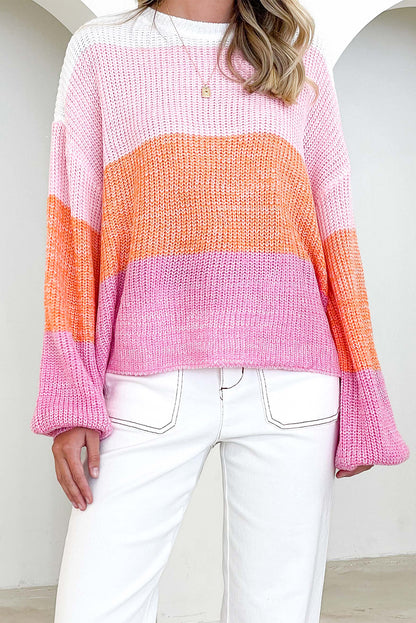 Colorblock Striped Bishop Sleeve Sweater