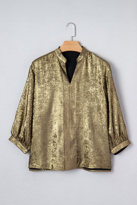Metallic Split Neck 3/4 Sleeve Blouse