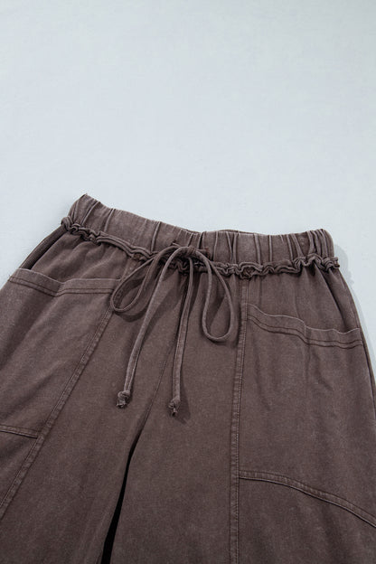 Mineral Wash Seam Detail Flared Drawstring Pants