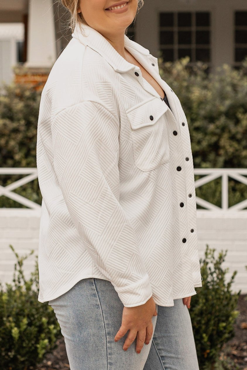 Plus Size Textured Flap Pocket Jacket