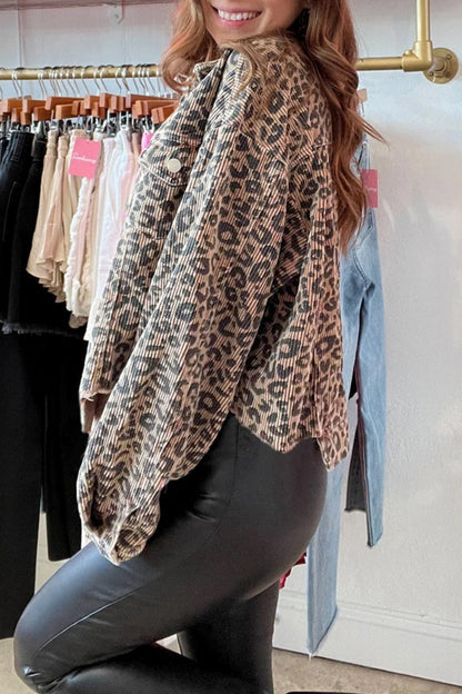 Leopard Corduroy Irregular Hem Jacket