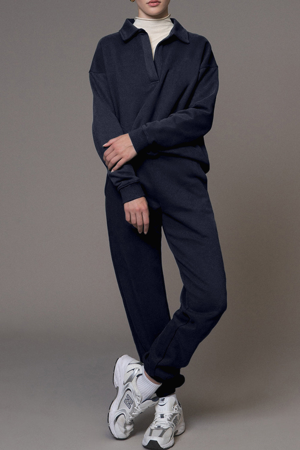 Fold Down Collar Pullover and Joggers Tracksuit