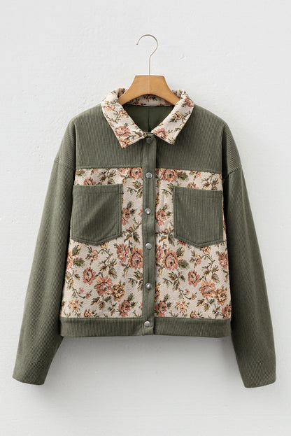 Floral Patchwork Ribbed Corduroy Shirt Jacket