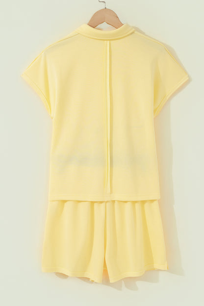 Solid Polo Tee & Elastic Waist Short Set