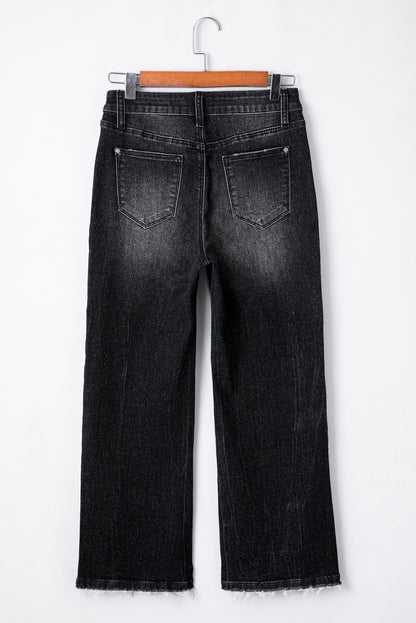 Solid Mineral Wash Raw Hem Flared Jeans