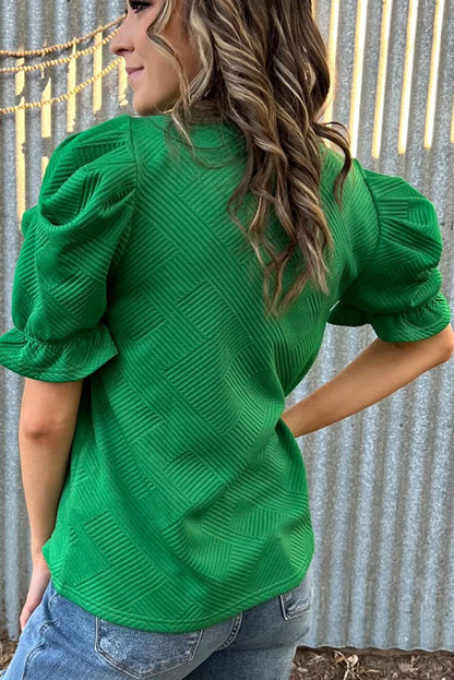 Textured Ruffle Puff Sleeve Top