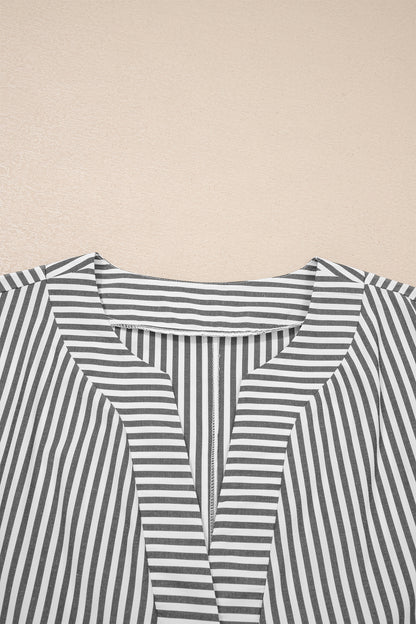 Plus Size Stripe V-Neck Dolman Sleeve Blouse