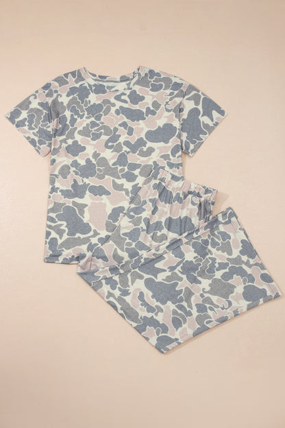 Plus Size Camo Top & Wide Leg Pants Set