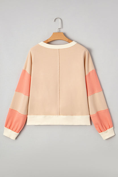 Colorblock Waffle Knit Patchwork Long Sleeve Sweatshirt