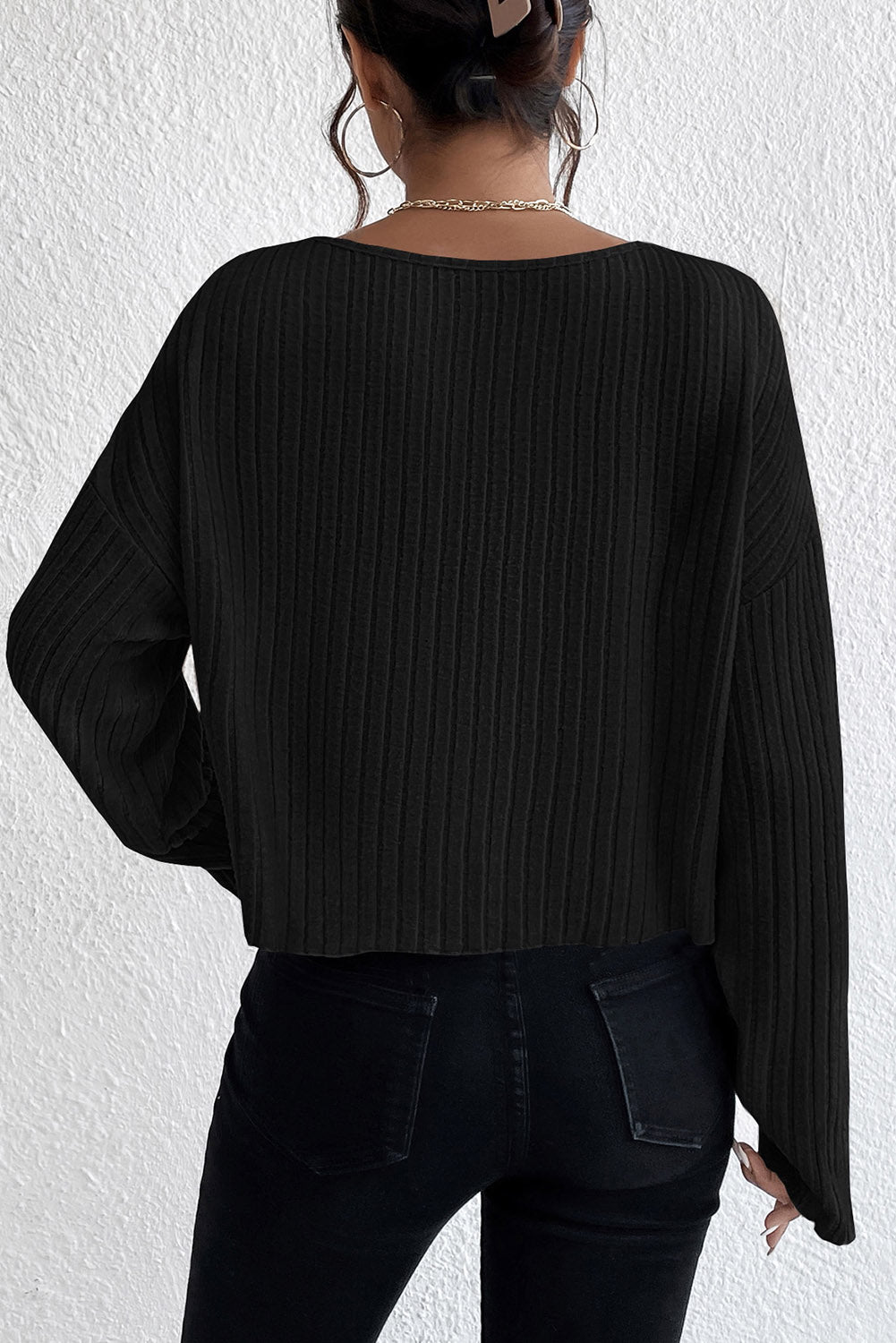 Ribbed Lettuce Edge Long Sleeve Top