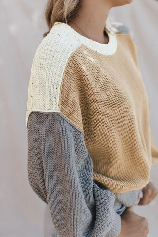 Colorblock Exposed Seam Crewneck Sweater