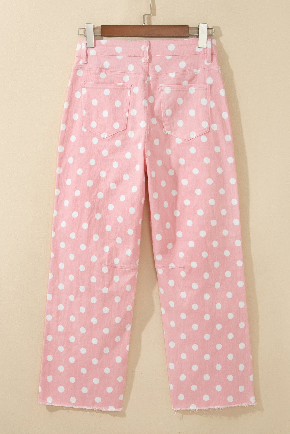 Polka Dot Denim Raw Hem Barrel Jeans